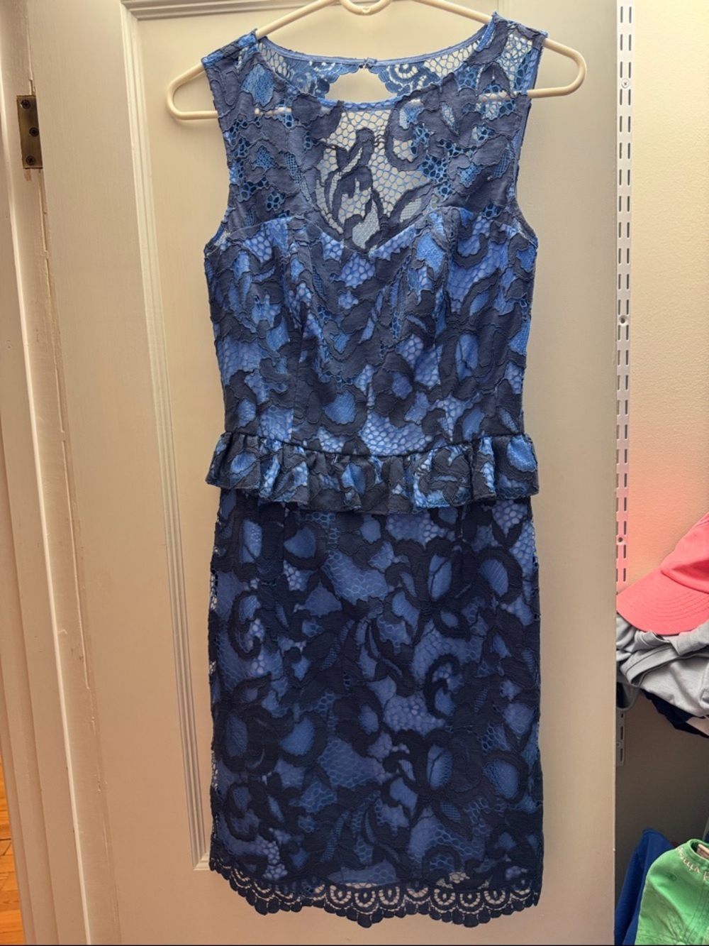 Lilly Pulitzer Kiri Navy and Light Blue Lace Peplum Dress